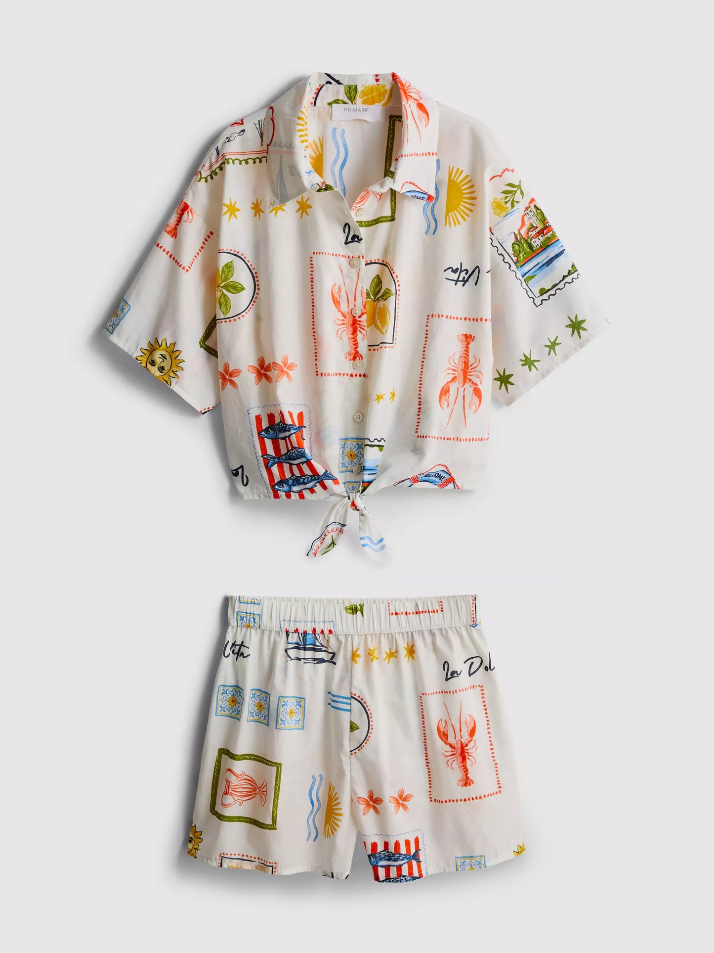 Postcard Tie Detail Shirt and Shorts Set