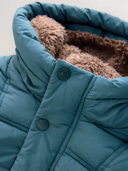 Blue Borg Lined Padded Shower Resistant Coat