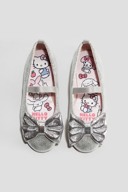 Glittery bow-detail ballet pumps