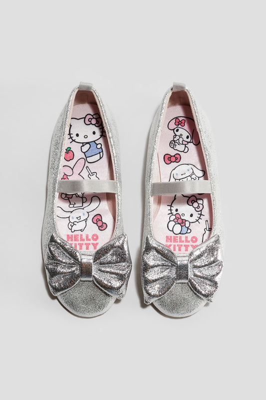 Glittery bow-detail ballet pumps