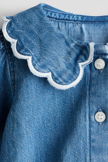 Scalloped denim blouse