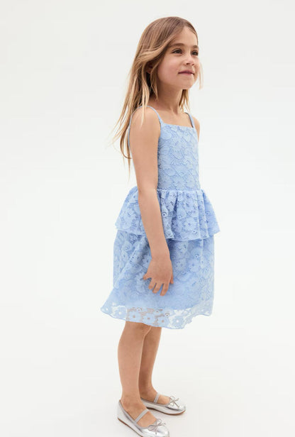 Flounce-trimmed lace dress