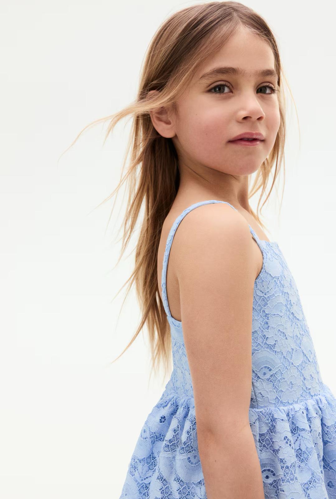 Flounce-trimmed lace dress