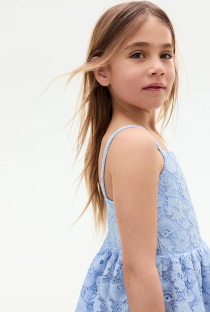 Flounce-trimmed lace dress