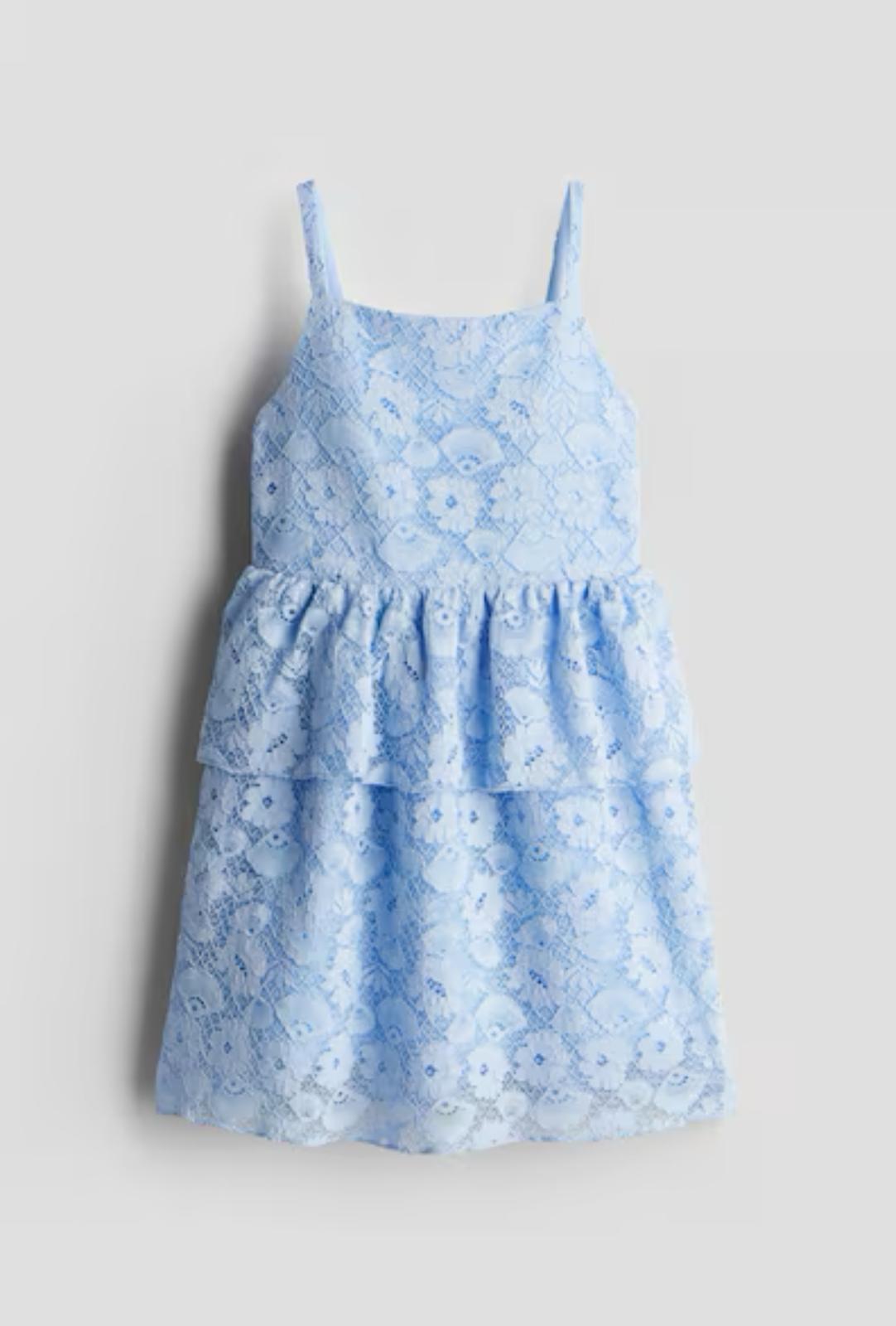 Flounce-trimmed lace dress