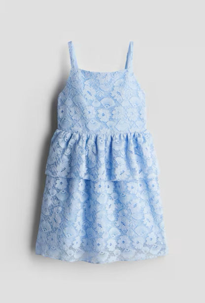 Flounce-trimmed lace dress