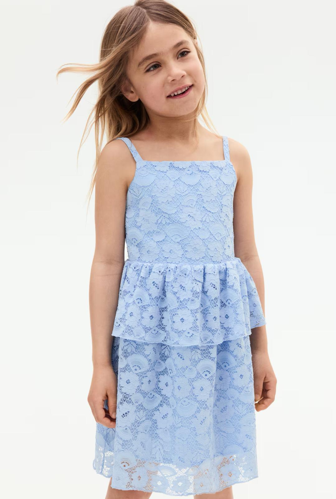 Flounce-trimmed lace dress