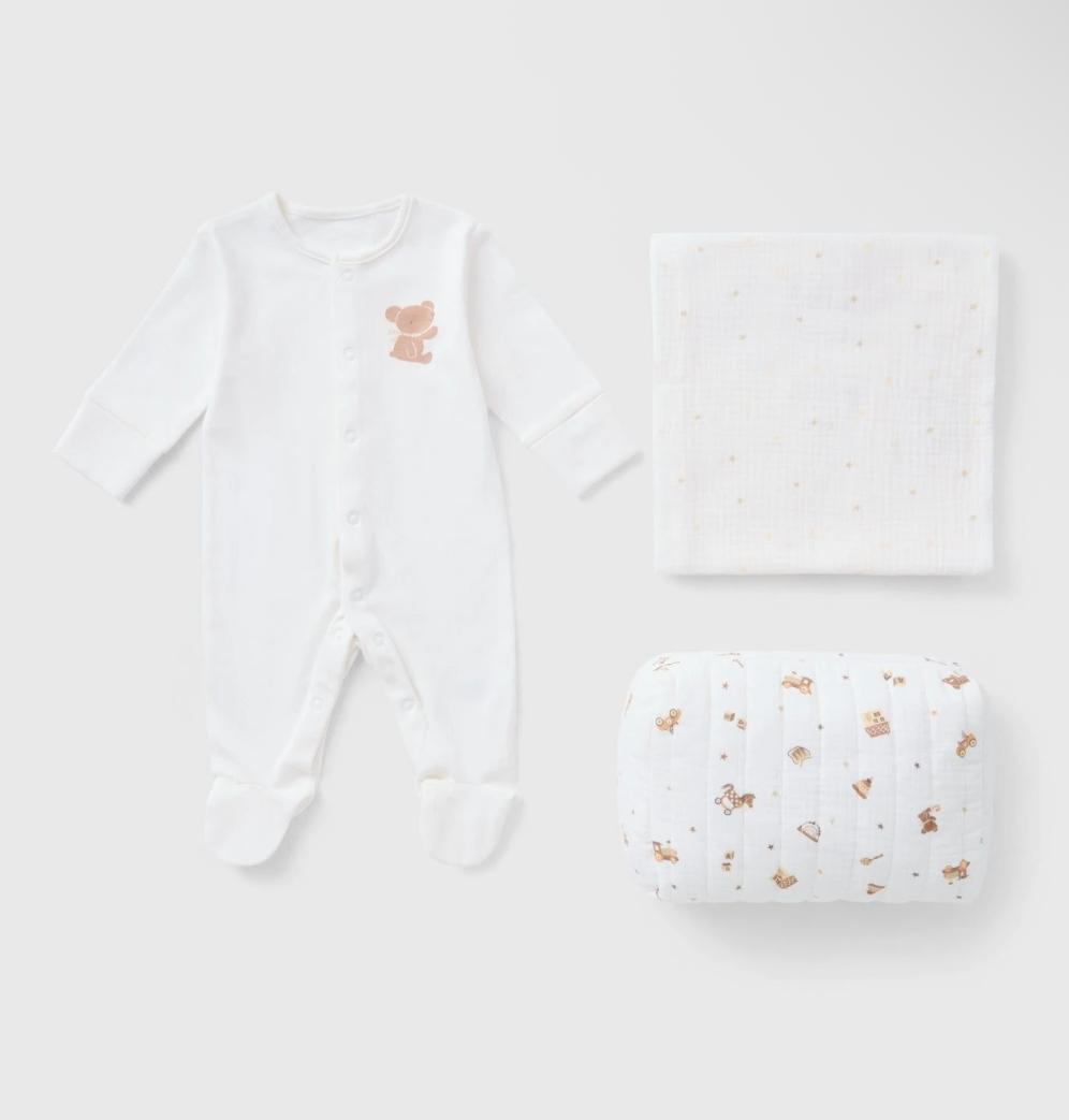 Baby White Bear Sleepsuit Gift Set