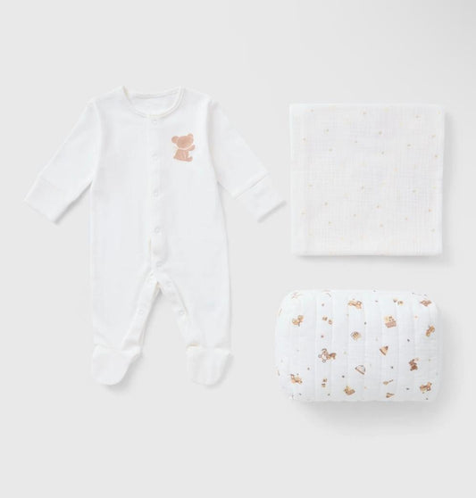 Baby White Bear Sleepsuit Gift Set