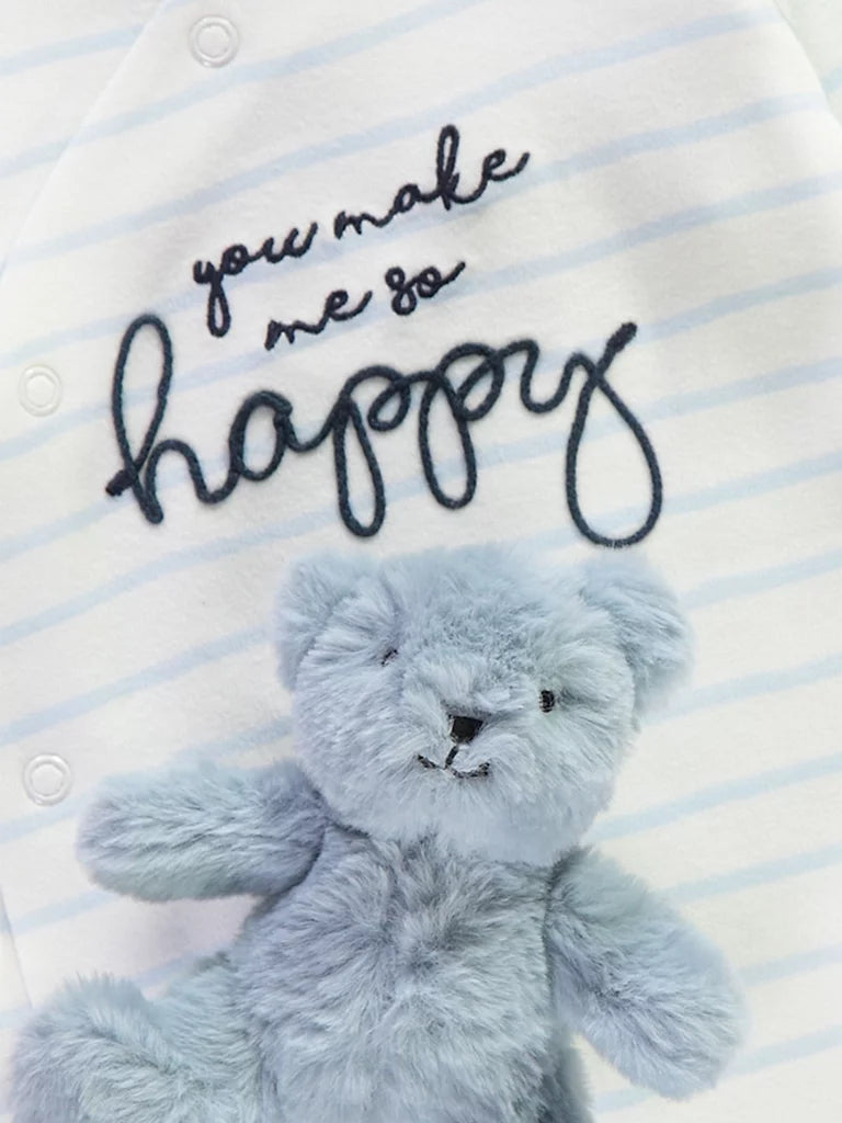 You Make Me So Happy Striped Sleepsuit and Toy Bear