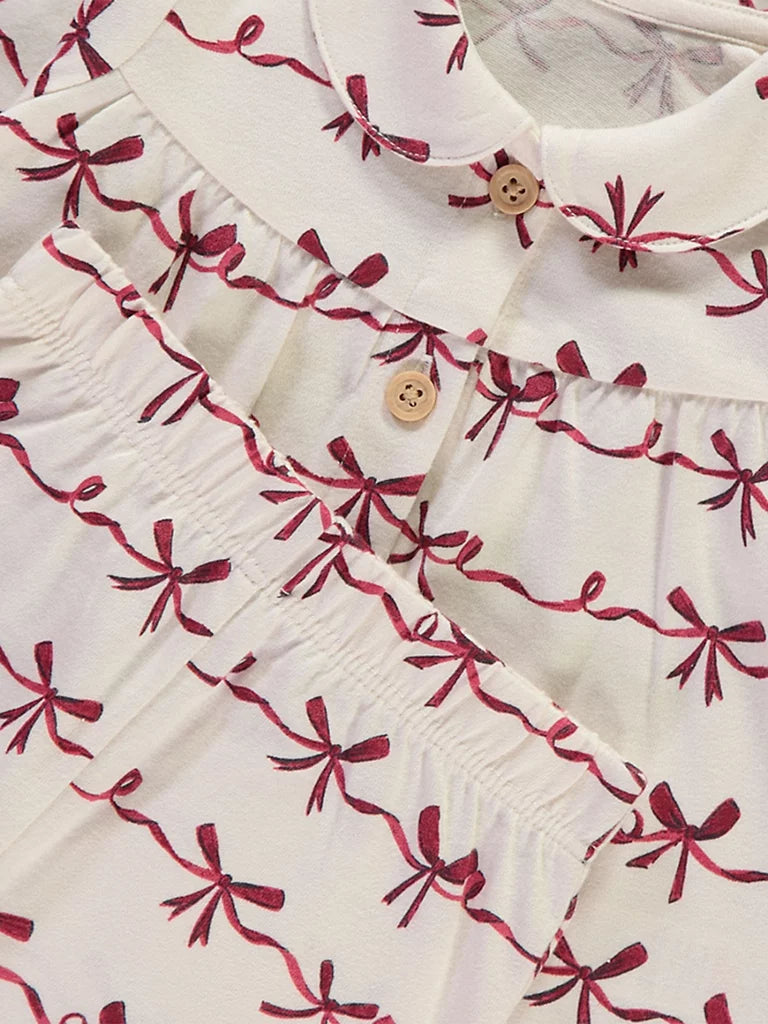 Bow Long Sleeve Button Through Pyjamas