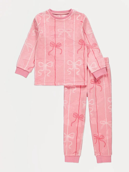 Pink Velour Bow Pyjamas