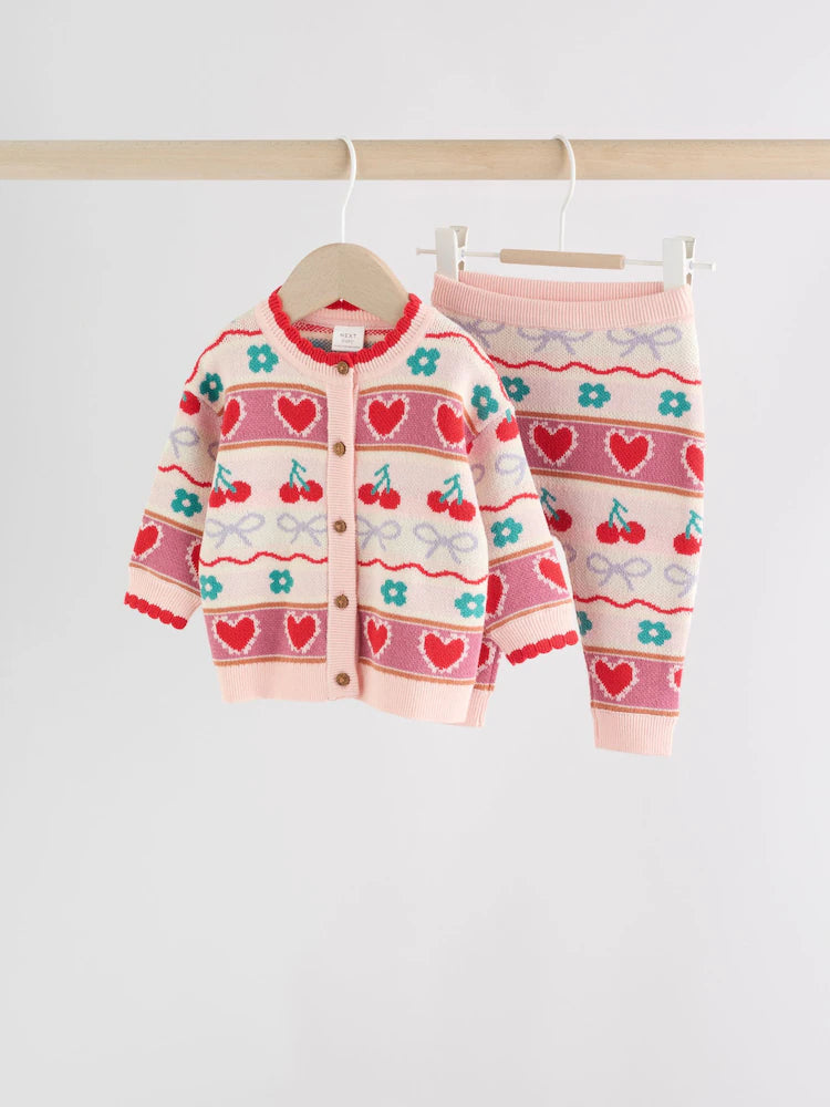 Cherries Knitted Cardigan and Leggings 2 Piece Set