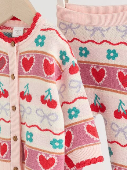 Cherries Knitted Cardigan and Leggings 2 Piece Set