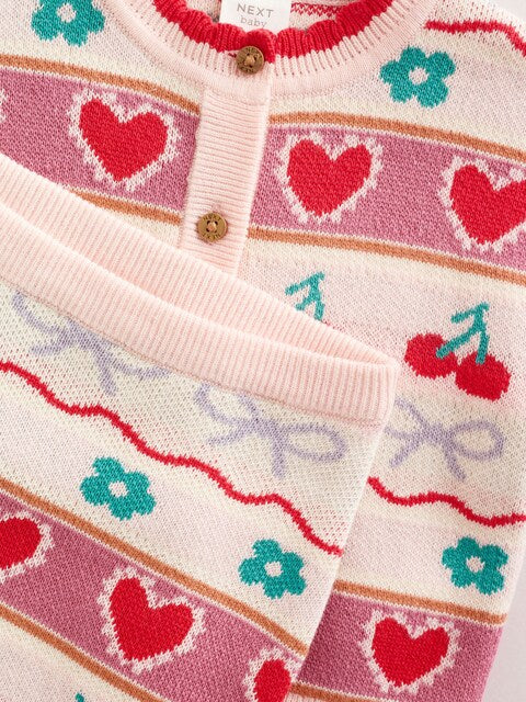 Cherries Knitted Cardigan and Leggings 2 Piece Set