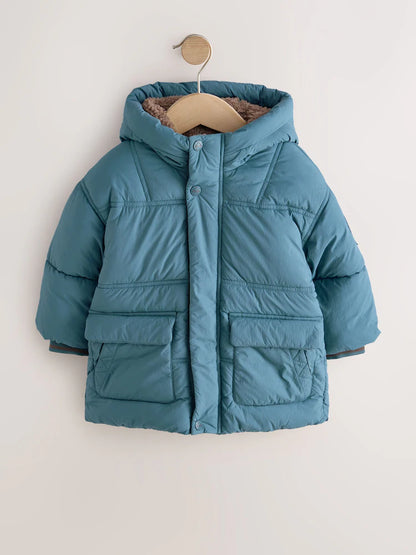 Blue Borg Lined Padded Shower Resistant Coat