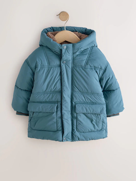 Blue Borg Lined Padded Shower Resistant Coat