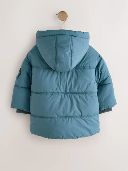 Blue Borg Lined Padded Shower Resistant Coat