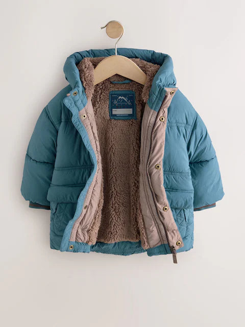 Blue Borg Lined Padded Shower Resistant Coat
