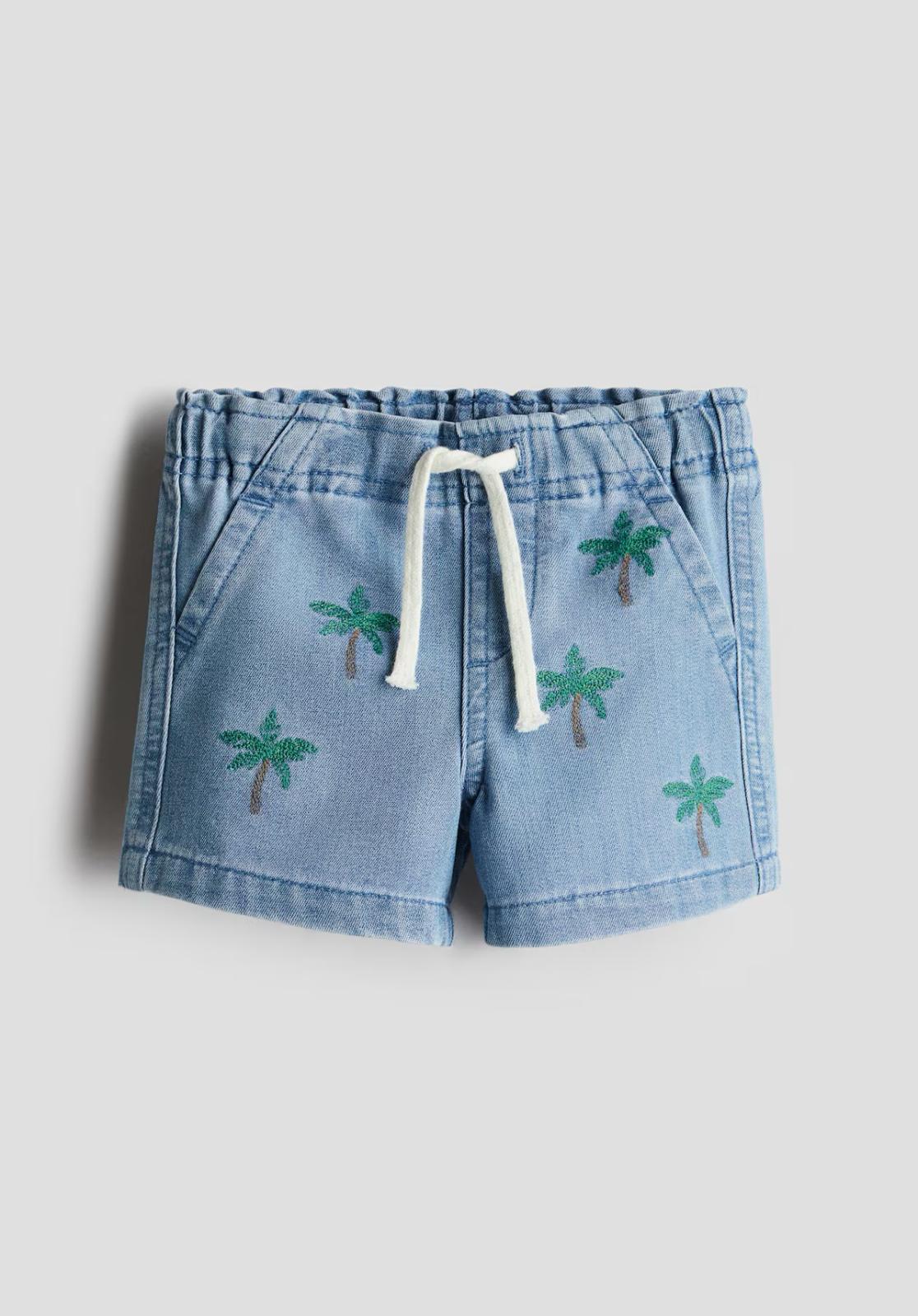 Embroidery-Detail Denim Shorts