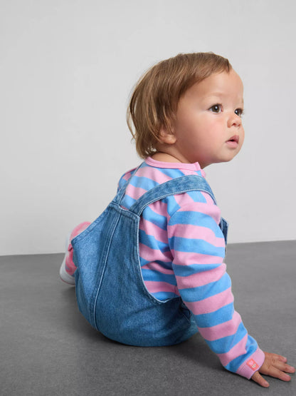 Bodysuit and Fruit Embroidered Denim Dungarees Set