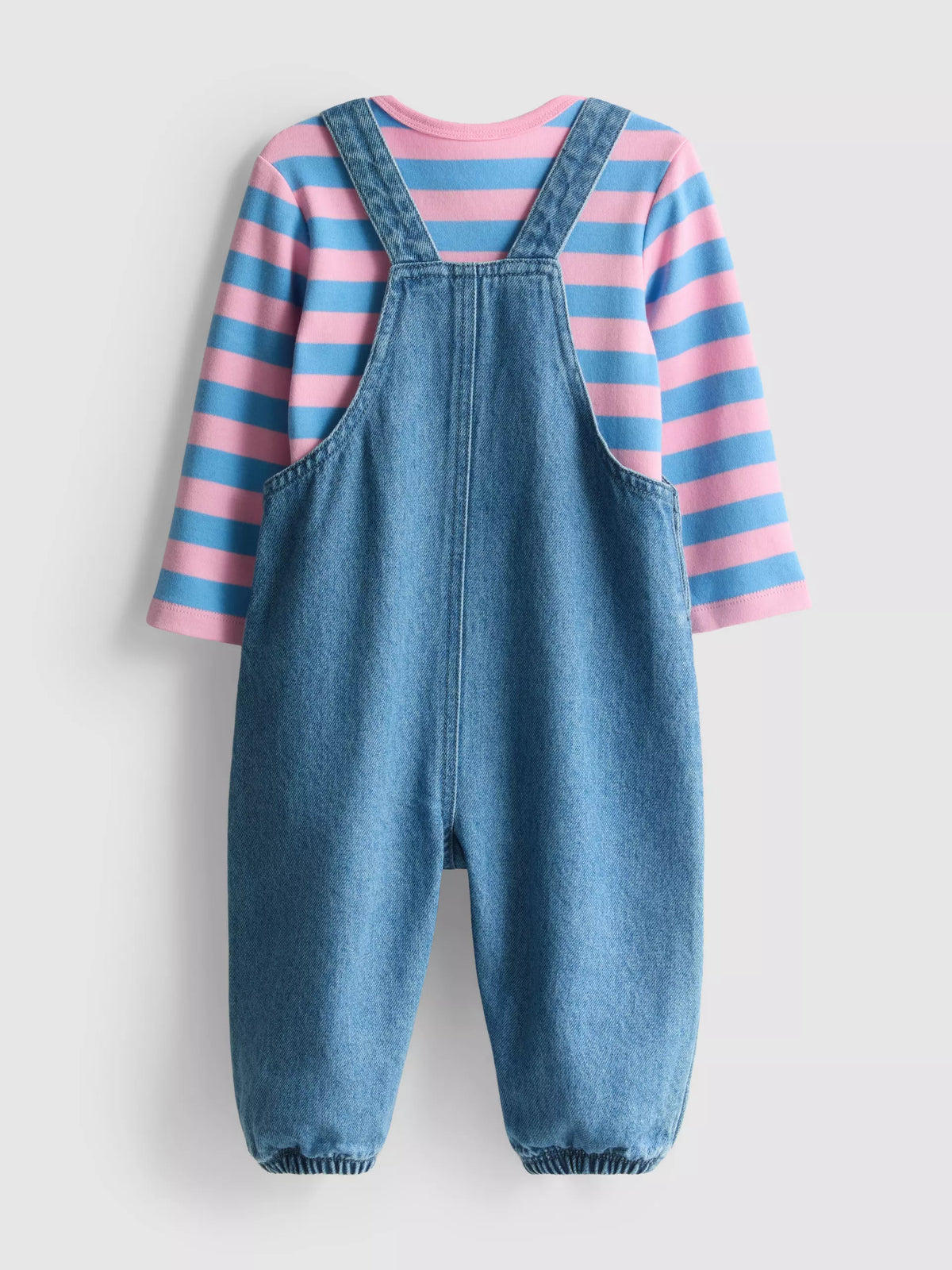 Bodysuit and Fruit Embroidered Denim Dungarees Set
