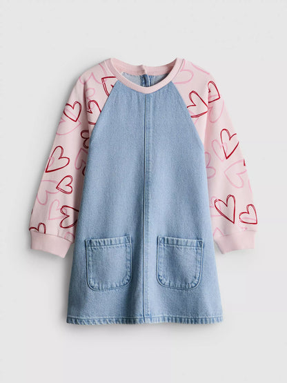 Pure Cotton 2-in-1 Sweatshirt Denim Dress