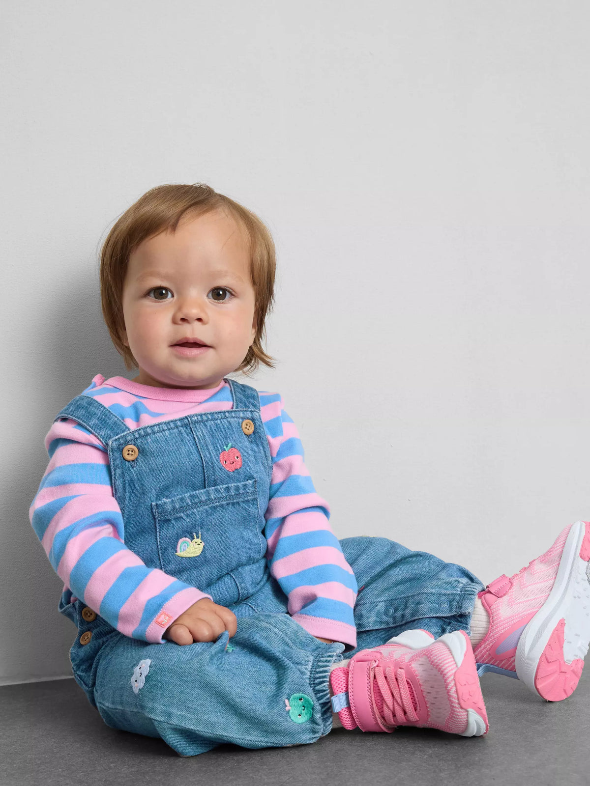 Bodysuit and Fruit Embroidered Denim Dungarees Set