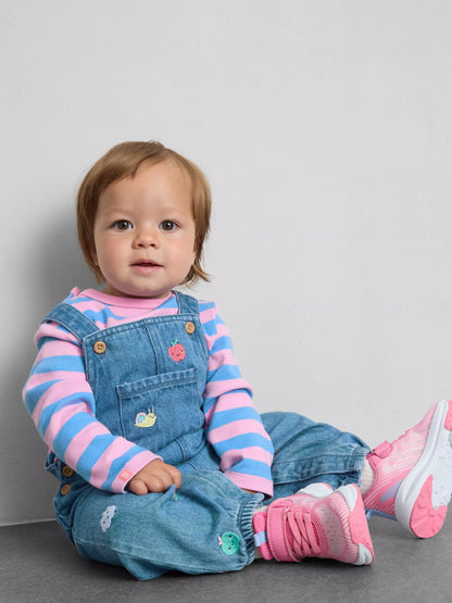 Bodysuit and Fruit Embroidered Denim Dungarees Set