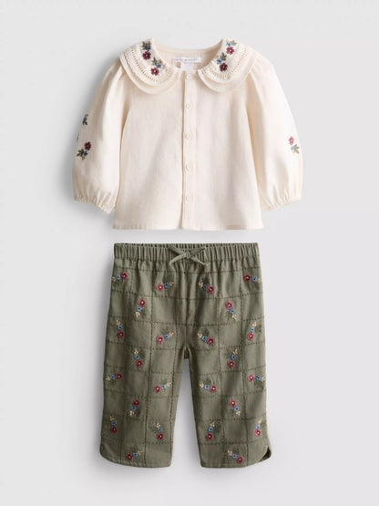 The Edit Floral Embroidered Blouse and Trousers Set