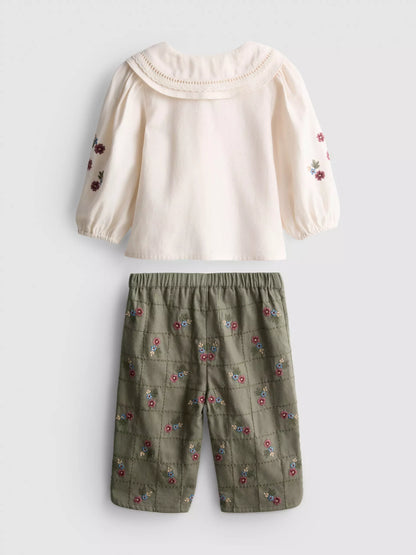 The Edit Floral Embroidered Blouse and Trousers Set