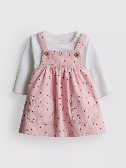Bodysuit and Corduroy Pinafore Dress Set