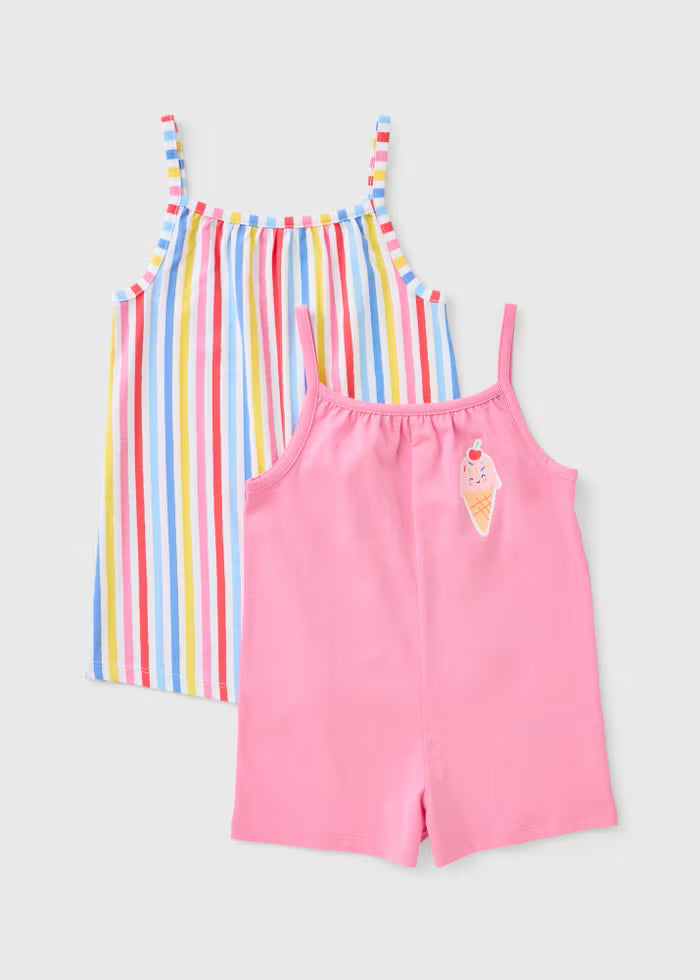 2 Pack Multicolour Ice Cream Stripe Playsuits