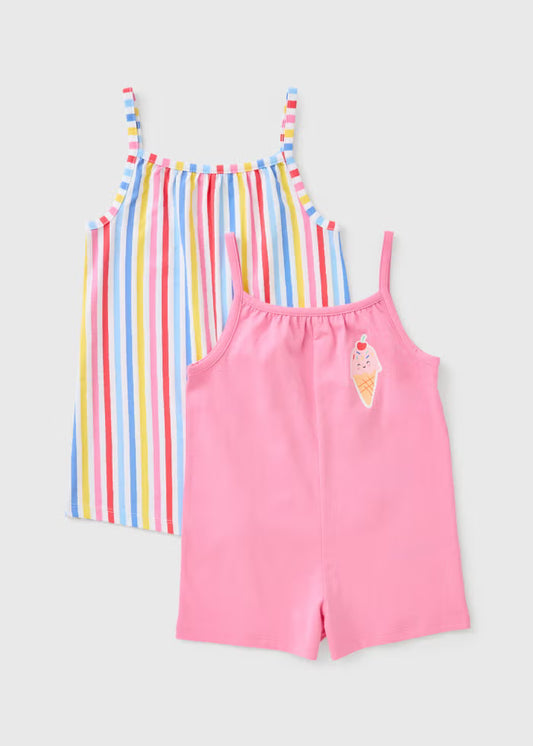 2 Pack Multicolour Ice Cream Stripe Playsuits