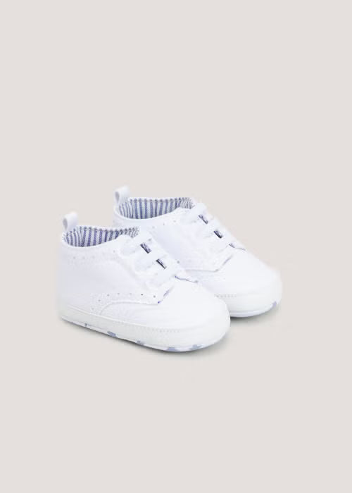 White Canvas Soft Sole Baby Brogue Trainers