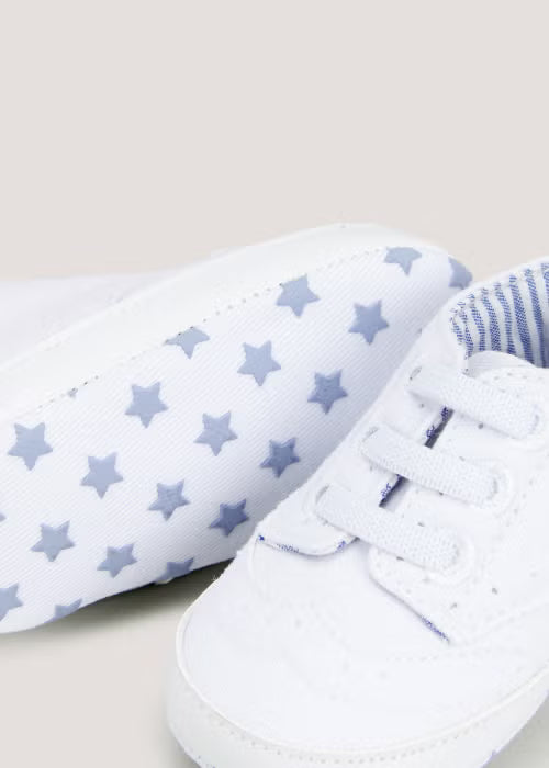 White Canvas Soft Sole Baby Brogue Trainers