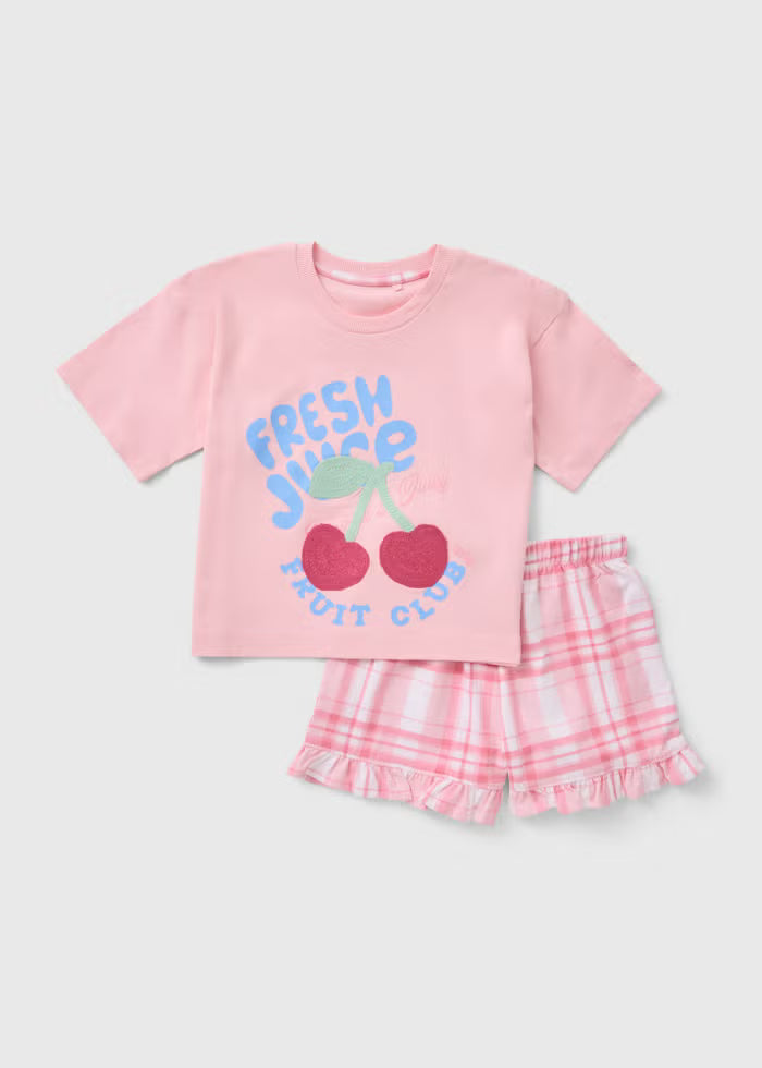 Girls Cherry Check Pyjama Set