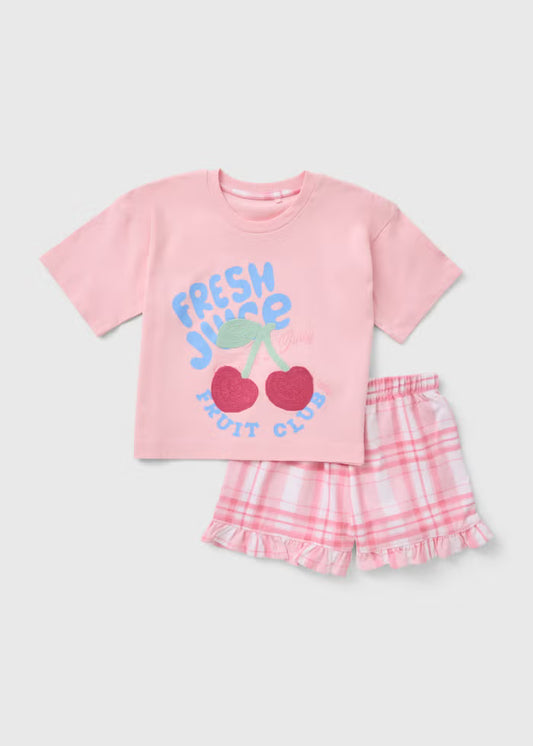 Girls Cherry Check Pyjama Set