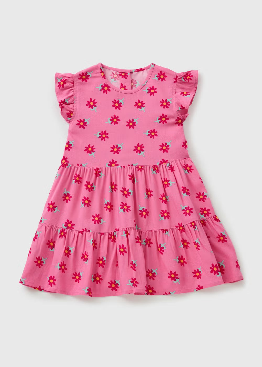 Girls Pink Flower Frill Dress