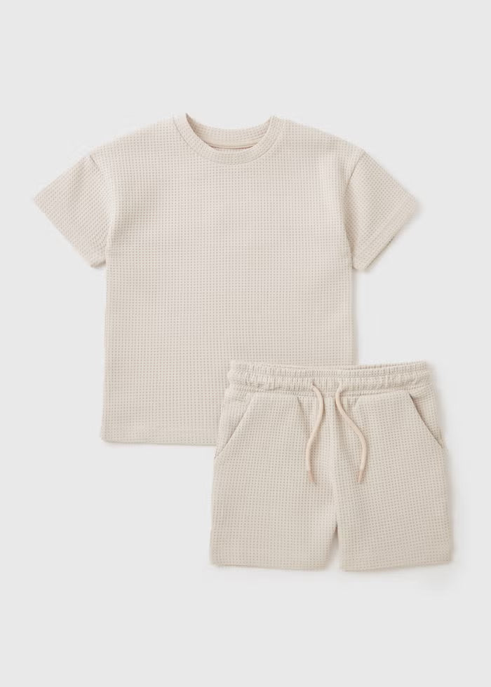 Stone Waffle Top & Shorts Set