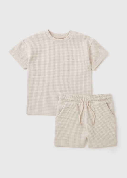 Stone Waffle Top & Shorts Set