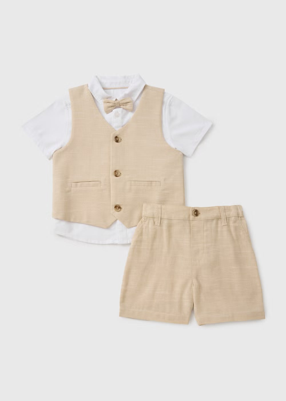 3 Piece Stone Bow Tie Formal Top & Short Set