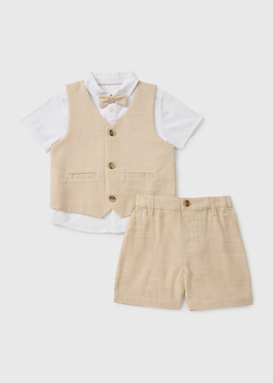 3 Piece Stone Bow Tie Formal Top & Short Set
