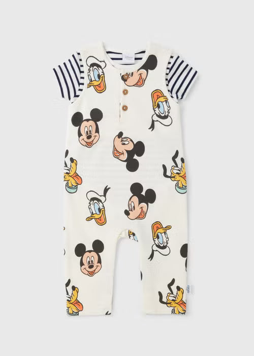 Disney Baby Cream Mickey Mouse Head Top & Dungaree Set