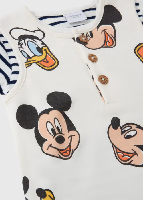 Disney Baby Cream Mickey Mouse Head Top & Dungaree Set