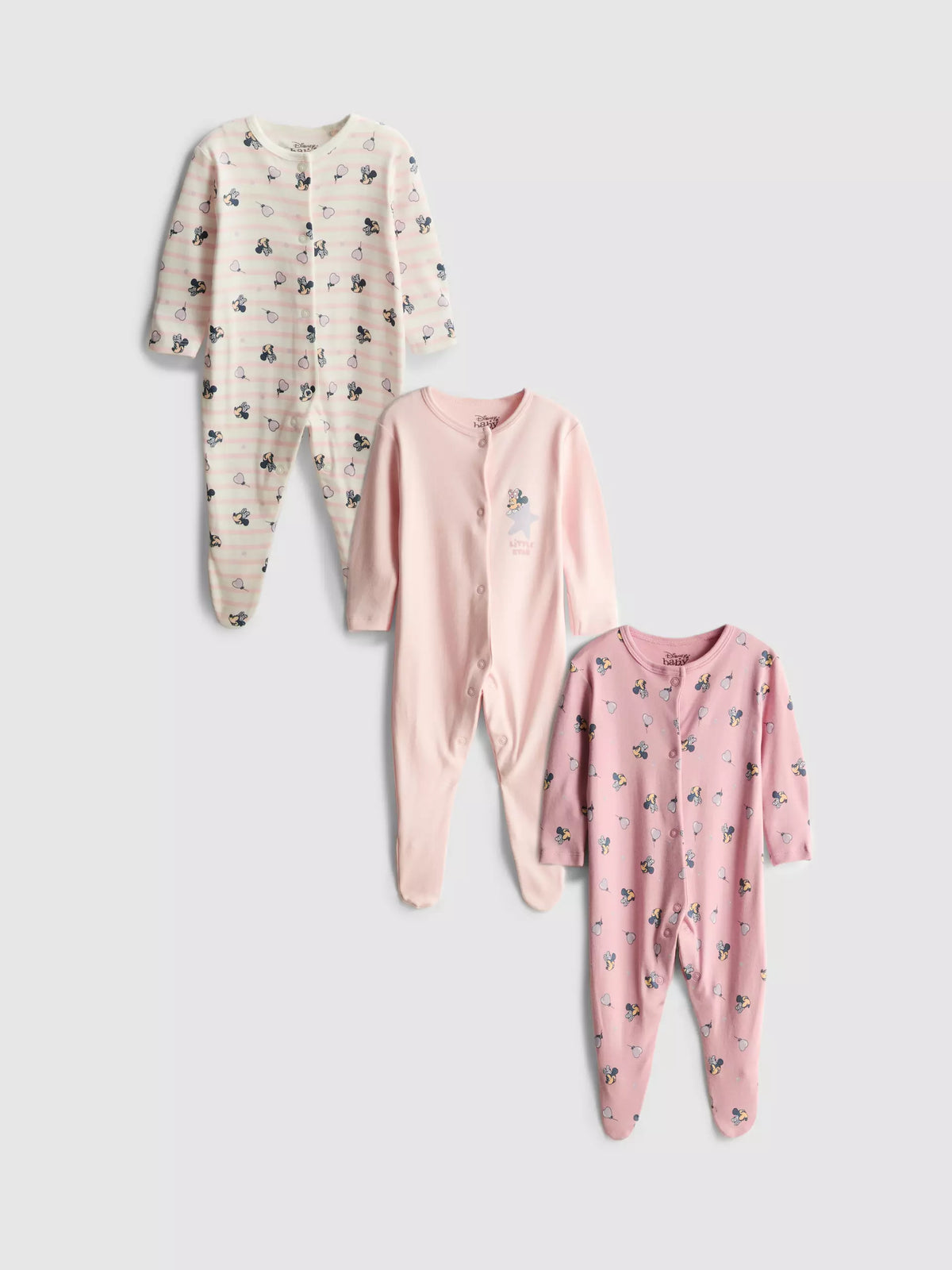 3pk Disney’s Minnie Mouse Popper Sleepsuits