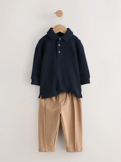 Navy Long Sleeve Polo Shirt And Joggers Set