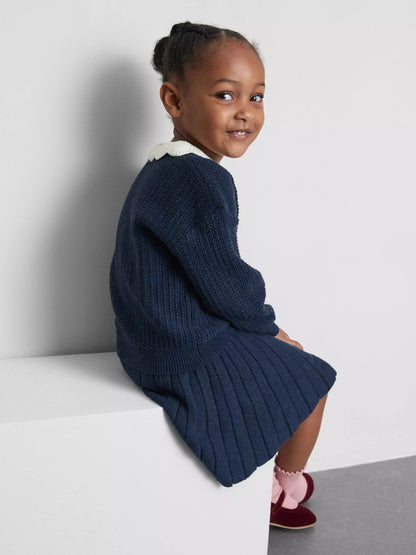 Collared Cardigan and Pleated Skirt Set