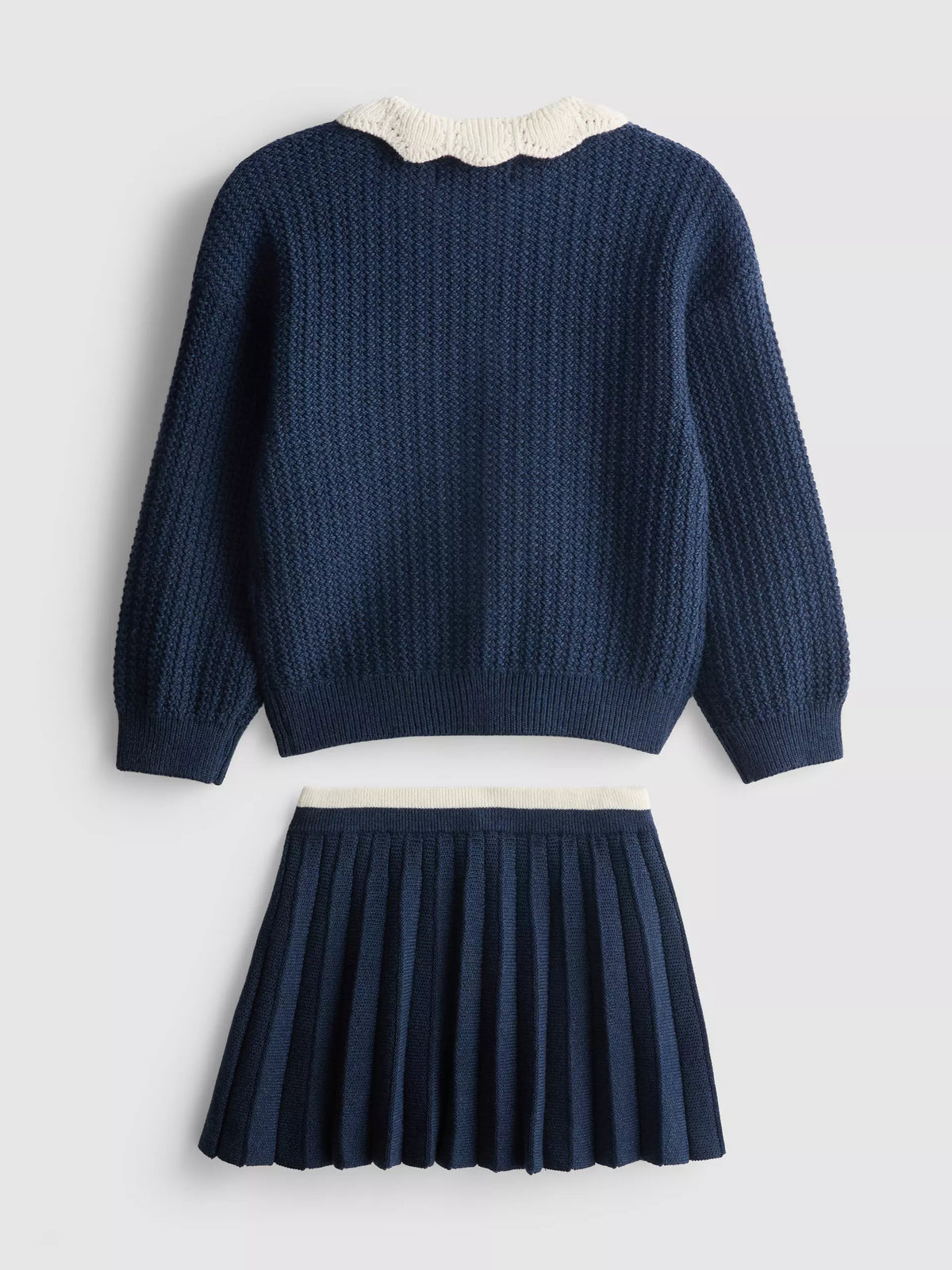 Collared Cardigan and Pleated Skirt Set