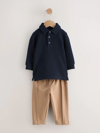Navy Long Sleeve Polo Shirt And Joggers Set